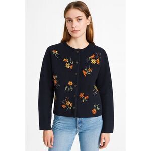 Vintage Susan Bristol 100% Wool Floral Embroidered Cardigan Size L